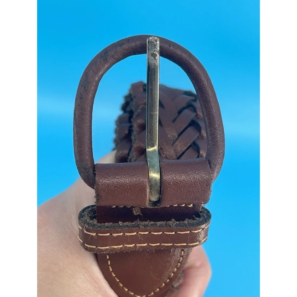 Vintage Braided Brown Split Leather Belt Size 34 Western‎ Boho Woven